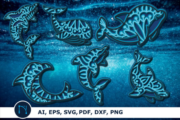 3D Mandala Dolphin Paper Cut SVG Bundle