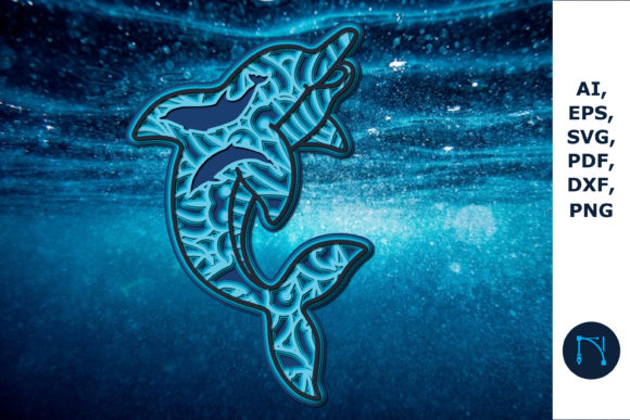 3D Mandala Sea Dolphin SVG Shapes