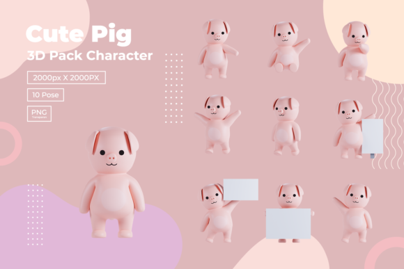 3D Pack Cute Animal Pig Illustration