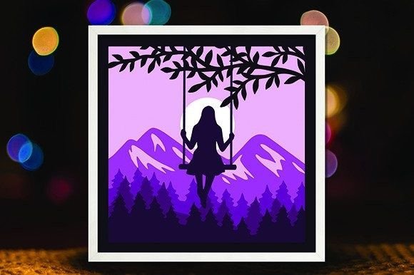 3D SVG Girl in Swing for Shadow Boxes