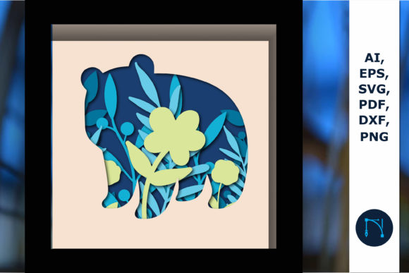 3D SVG Shadow Box Bear Design