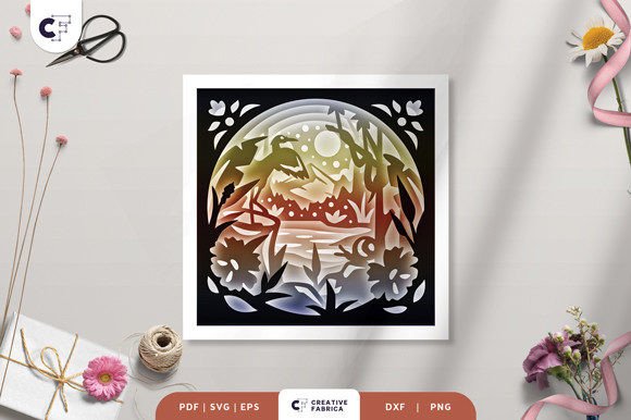 Animals Gather at Spring Pond Shadow Box