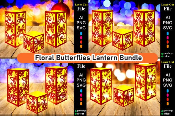 Floral Butterflies Lantern SVG Bundle