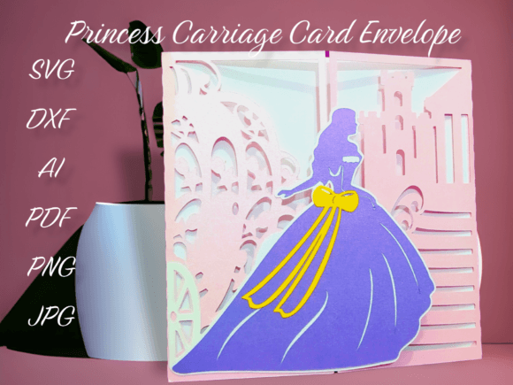 GATE FOLD CARD PRINCESS CARRIAGE 3D SVG