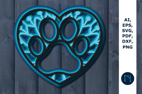 Heart Dog Paw Layer SVG Cut File Mandala 3D SVG