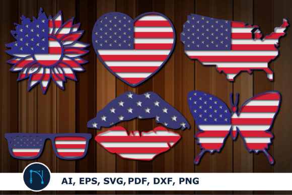 Layer American Flag Element SVG Bundle