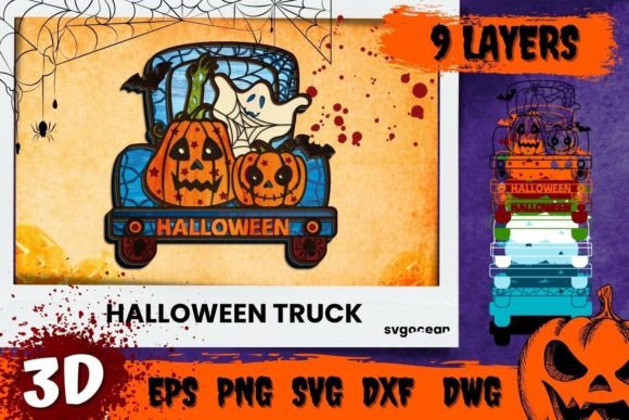 Layered Halloween Truck Svg 3D Shapes