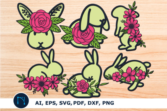 Multilayer Bunny Flowers SVG Bundle