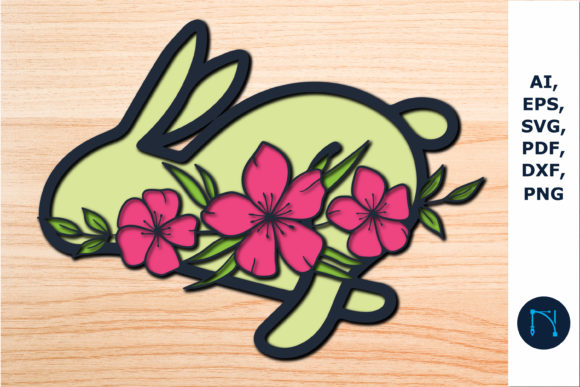 Multilayer Bunny with Flowers SVG File