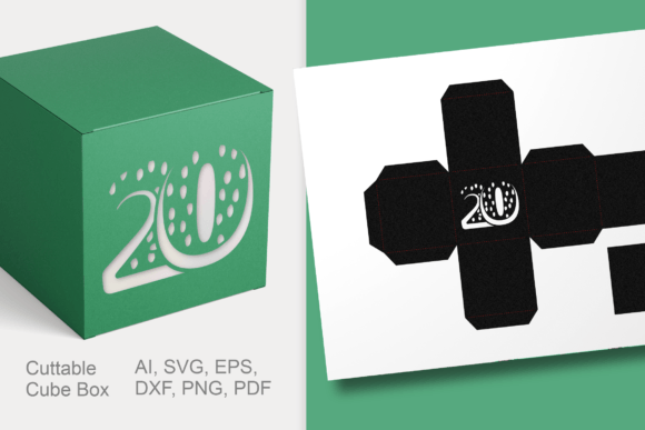 Number 20 Cube Gift Box Template SVG