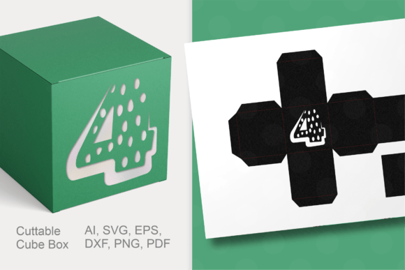 Number 4 Cube Favor Box Template SVG