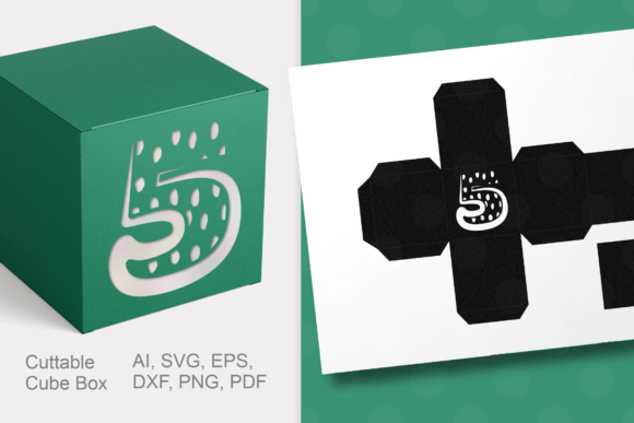Number 5 Cube Gift Box Template SVG