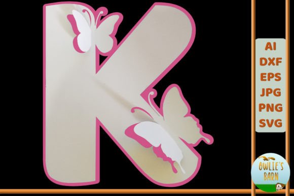 Popup Butterfly Monogram K 3D SVG Shapes