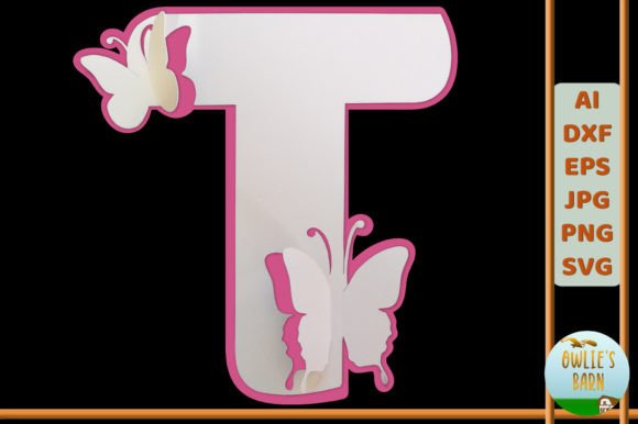 Popup Butterfly Monogram T 3D SVG Shapes