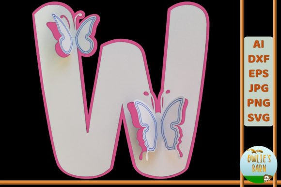 Popup Butterfly Monogram W 3D SVG Shapes