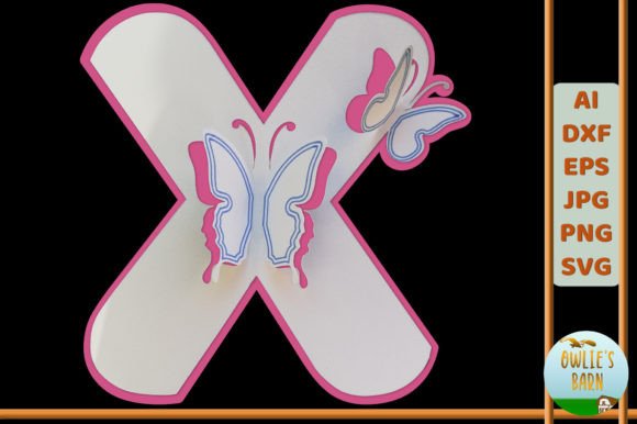 Popup Butterfly Monogram X 3D SVG Shapes