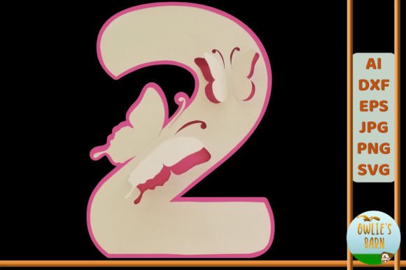 Popup Butterfly Number 2 3D SVG for Birthdays