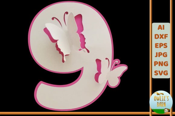 Popup Butterfly Number 9 3D SVG for Birthdays