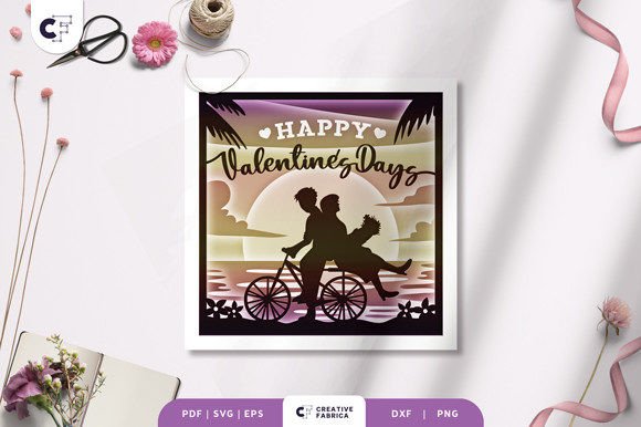 Romantic Couple Ride a Bike Shadow Box