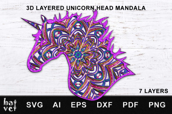 Unicorn Head 3D SVG Shapes