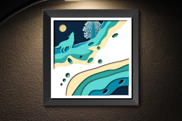 Wolf Moon Paper Cut Shadow Box Template